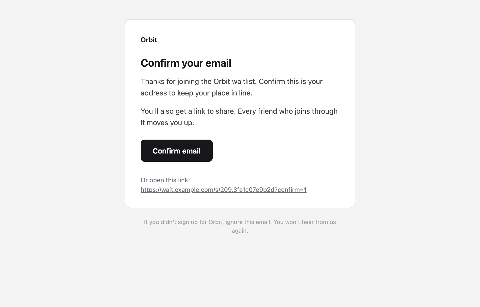 Confirmation email